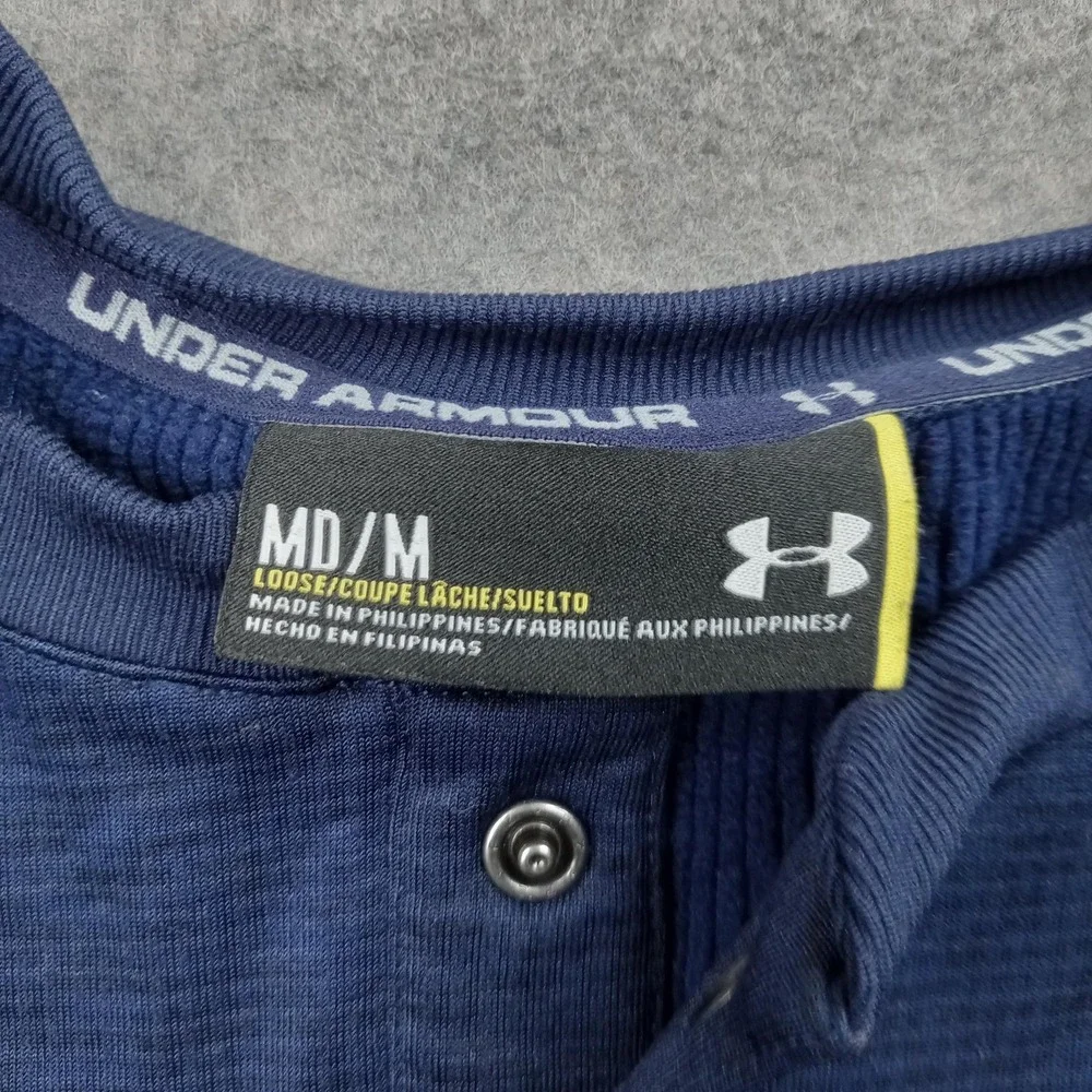 Under Armour Shirt‎ Mens Medium Blue Long Sleeve Henley Athletic Top 1281174